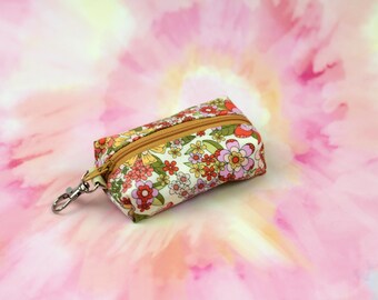 Retro Floral | Itty Bitty Boxy Bag Keychain - Coin Purse, Dice Bag, Mask Pouch