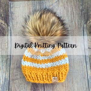 PATTERN - Dominion Beanie - Adult Striped Beanie Pattern - Bulky Knit Hat Pattern - Knit Hat Pattern for Beginners - Chunky Knit Pattern