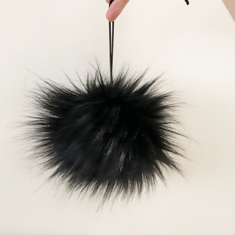 Midnight Black Luxury Faux Fur Pom pom Fake Fur Pom for Hats FAUX FUR POM Handmade Luxury Pom Vegan Fur Pompom Large Luxury Pom