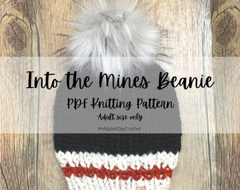 PATTERN - Into the Mines Beanie - Adult Beginner Hat Pattern - Bulky Knit Hat Pattern - Knit Hat Pattern for Beginners - Chunky Knit Pattern