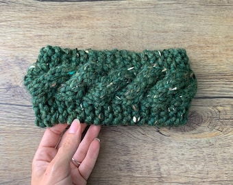 MADE TO ORDER Kelly's Mountain Knit Wool Earwarmer - Adult Cable Knit Earwarmer - Womens Winter Headband - Adult Chunky Knit Headband