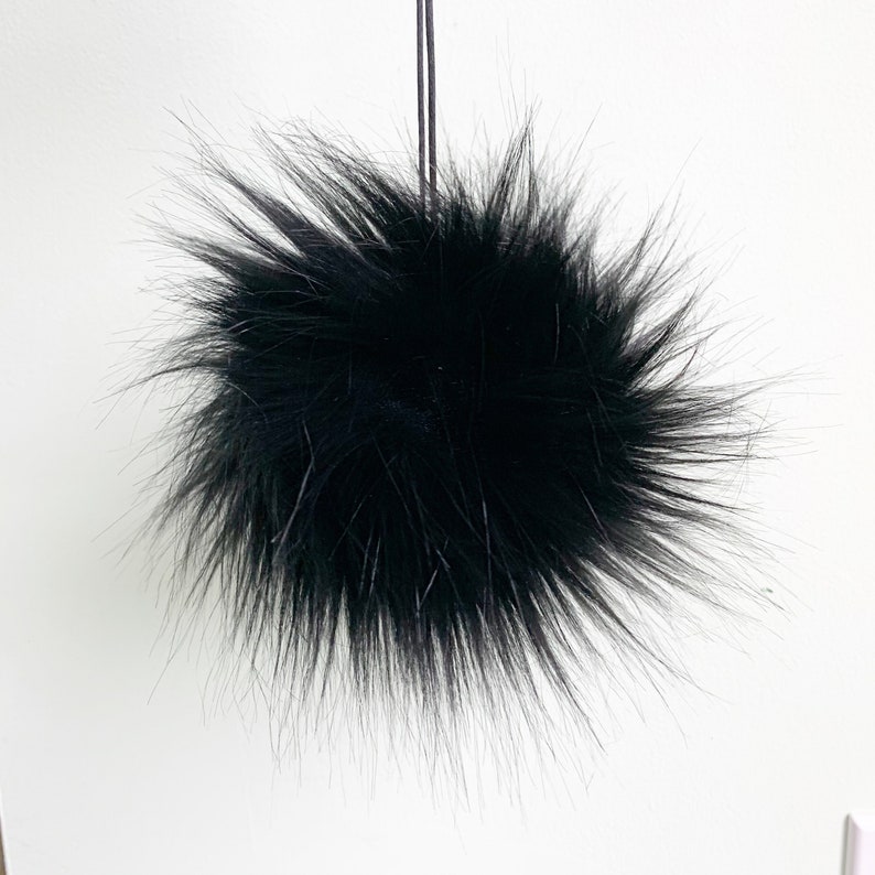 Midnight Black Luxury Faux Fur Pom pom Fake Fur Pom for Hats FAUX FUR POM Handmade Luxury Pom Vegan Fur Pompom Large Luxury Pom