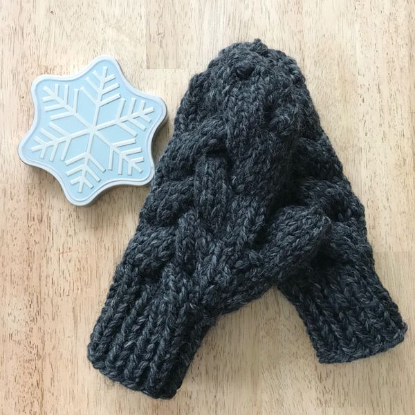 Made to Order Chunky Cable Knit Wool Winter Mittens, Warm Winter Wool Mittens, Warm Knit Mittens, Braided Knit Mittens, Womens Wool Mittens