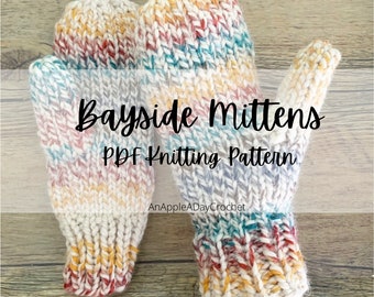 PATTERN - Classic Chunky Knit Winter Mittens, Beginner Mitten Pattern, Mens Knit Mittens Pattern, Easy Knitting Pattern for Mittens
