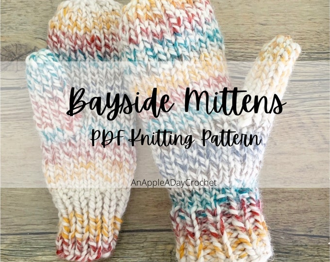 PATTERN Classic Chunky Knit Winter Mittens, Beginner Mitten Pattern, Mens Knit Mittens Pattern