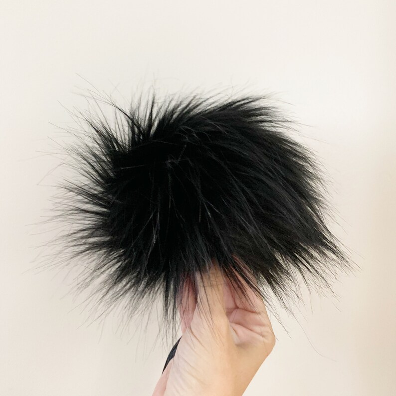 Midnight Black Luxury Faux Fur Pom pom Fake Fur Pom for Hats FAUX FUR POM Handmade Luxury Pom Vegan Fur Pompom Large Luxury Pom