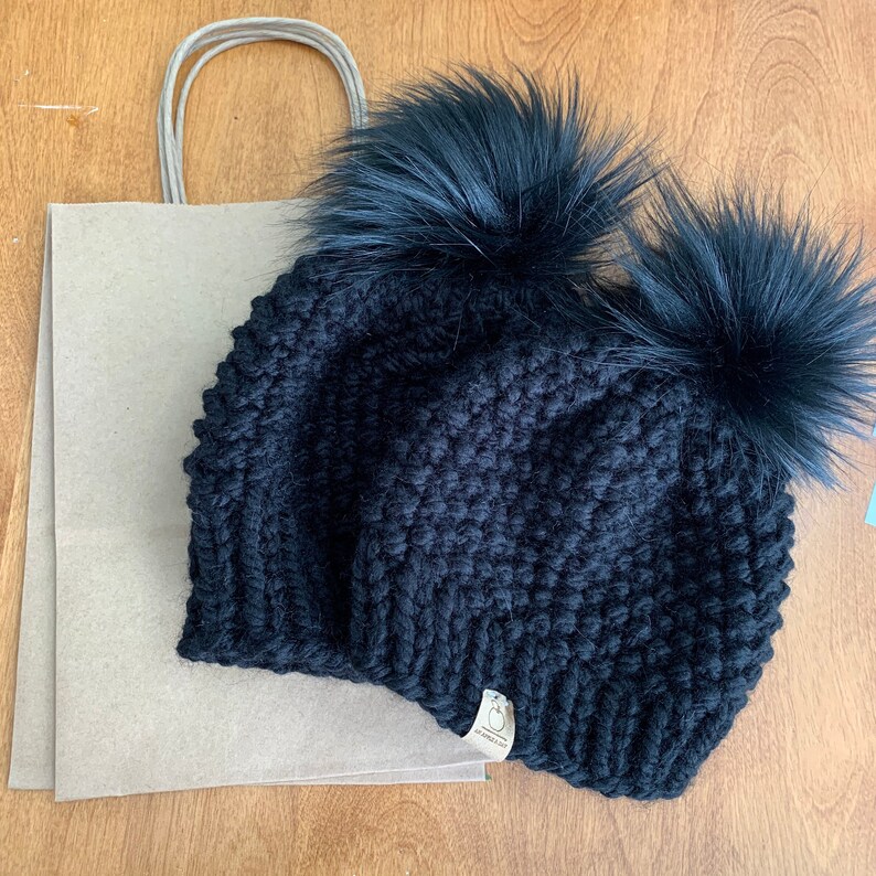 Midnight Black Luxury Faux Fur Pom pom Fake Fur Pom for Hats FAUX FUR POM Handmade Luxury Pom Vegan Fur Pompom Large Luxury Pom