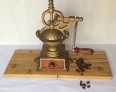 ELMA 00 Hand Crank Coffee Mill Spanish Grinder Antique Vintage Spain Cast Iron gold golden Functional Working original wood wooden drawer