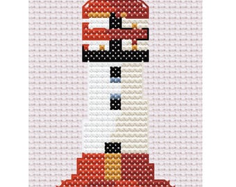Lighthouse Mini Cross Stitch Pattern 7 Color 3" Hoop Embroidery - Easy Beginner Design