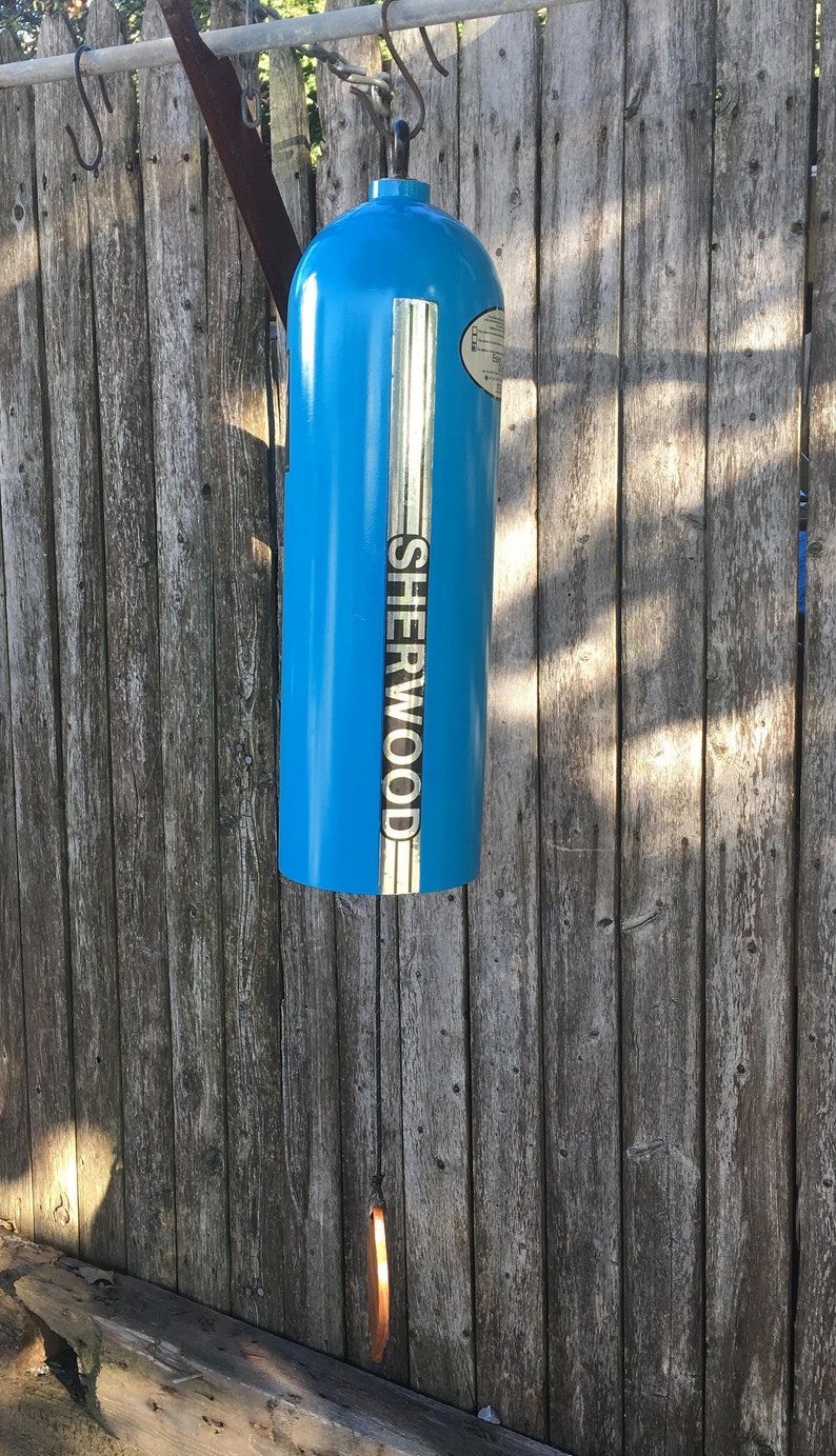 Turquoise Bell Wind Chime recycled from Aluminum Scuba tank Etsy