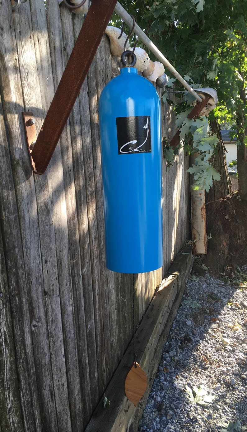 Turquoise Bell Wind Chime recycled from Aluminum Scuba tank Etsy