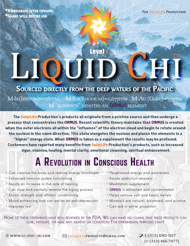 Liquid Chi Ormus 8oz Un prodotto onorato nel tempo... Decalcificare la ghiandola pineale Oro monoatomico Alchimia Meditazione Proiezione astrale Attivazione del DNA immagine 2