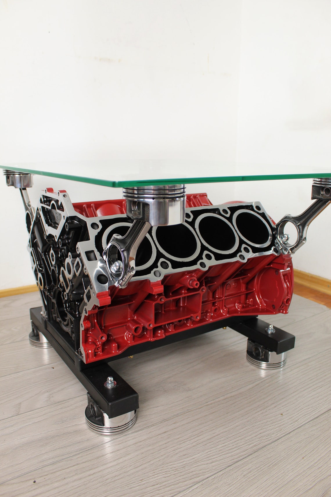 V8 engine block table Pride&Joy led lights car part furniture Etsy