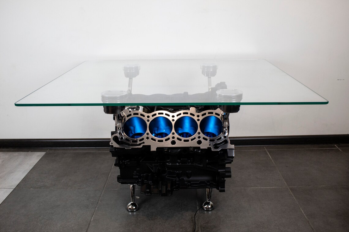 V8 engine block table Pride&Joy led lights car part furniture Etsy