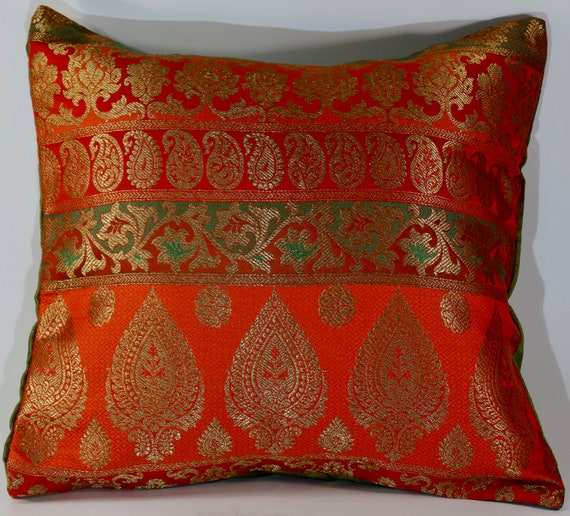 Home Garden 16 Striped Dupioni Silk Brocade Pillow Cushion Cover Sofa Throw Bohemian Decor Indian South Asian Home Decor Pillows