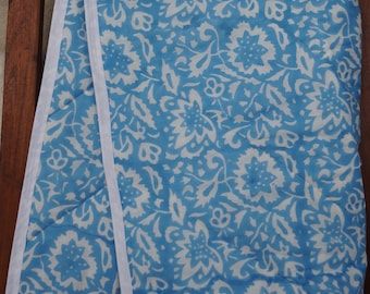 Quilt for crib or baby bed in Indian cotton printed with block print available in 2 sizes in sky blue colors