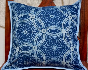 Indigo Indian cotton cushion cover with geometric or floral patterns available in several Indigo series models
