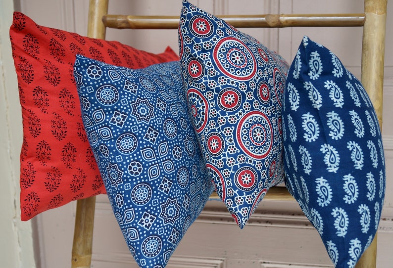 Indian cotton cushion cover printed several colors available traditional floral or geometric patterns Panjab series image 2