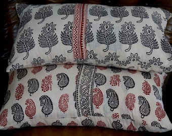 Indian cotton cushion cover block-print printing black or red patterns available in 2 models in the Red and Black series