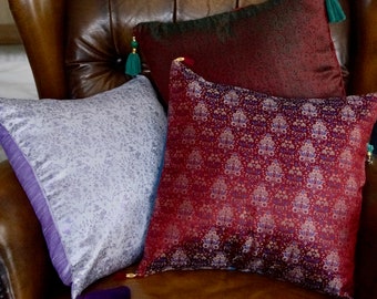 Cushion cover in Syrian silk brocade and matching dupion silk available in several colors Damascus series