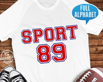 Outlined SPORT Alphabet Svg 2 colors Letters Numbers Double Jersey College Font Cricut cut Files Dxf Silhouette Iron on Heat Press Transfer