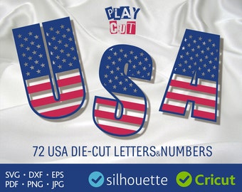 American Flag Font Svg Patriotic Monogram Alphabet Svg Stars and Stripes Initial Letters Svg Independence Day Svg Cut Files Design Dxf Png