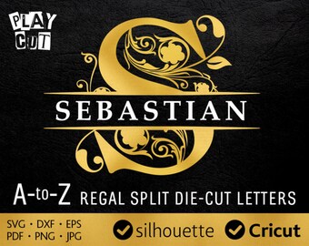 Regal SPLIT FONT svg Monogram letters svg Silhouette dxf cuttable alphabet Cricut download vinyl Royal initials svg Cameo, Studio Cut Files