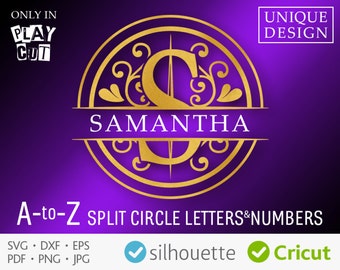 Circle Monogram Svg Round Font Svg Split Monogram Svg Cuttable Initial Letters Svg Silhouette Dxf Cut Vinyl Fonts download for Cricut Png