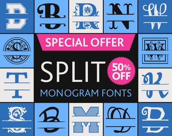 Split Monogram Svg Initial Letters Svg Monogram Font Bundle Svg Sport Chevron Alphabet Cricut Dxf Silhouette File ScanNcut Vinyl Font design