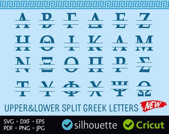 GREEK Font Svg Split Greek Monogram Alphabet Svg Greek Initials Svg Split Letters Svg Dxf Silhouette Alpha Svg Betta Gamma Delta Sigma Omega