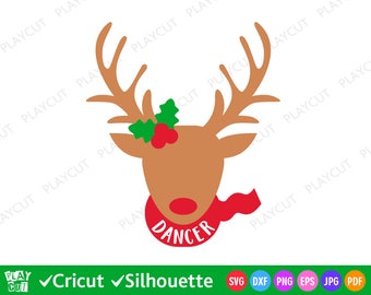 Dancer Reindeer Svg Christmas cut files for Cricut, Silhouette, Heat Press Transfer, Iron on download vinyl decal file Png Dxf Eps Pdf Jpg
