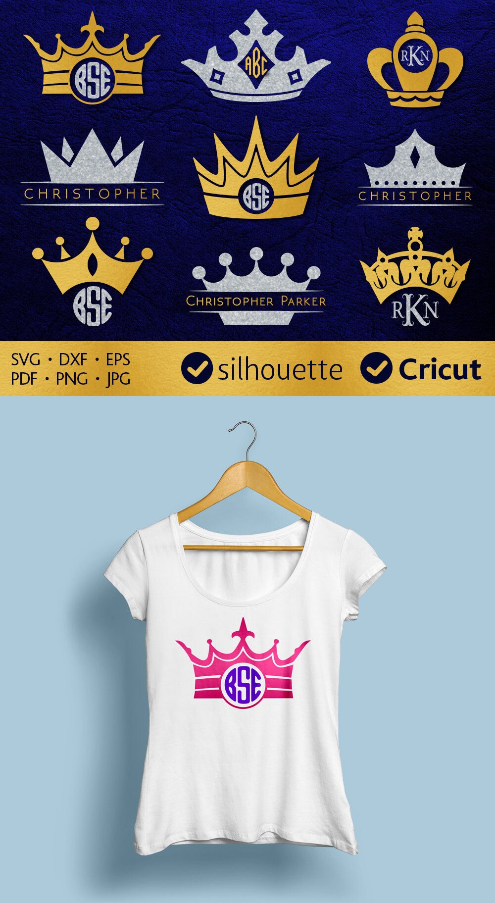 Download Crown Monogram Svg cut files CROWN SVG DXF download Tiara | Etsy