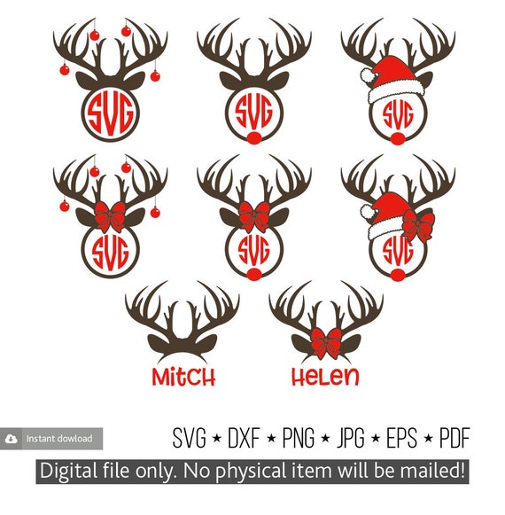 Christmas Reindeer Svg Antlers Monogram Svg Cricut Christmas | Etsy Christmas Reindeer Svg Antlers Monogram Svg Cricut Christmas | Etsy