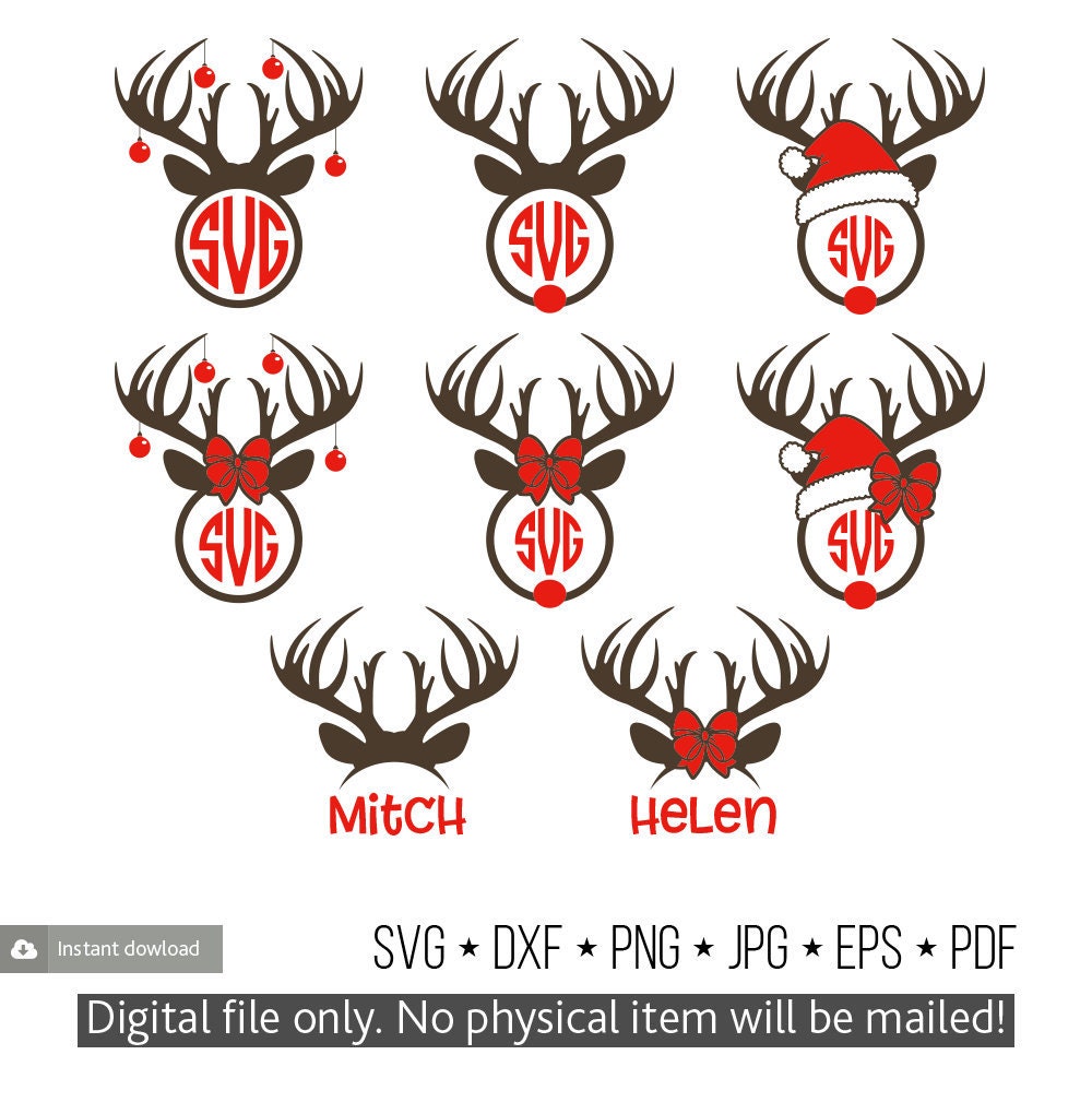 Download Christmas Reindeer Svg Antlers Monogram Svg Cricut ...