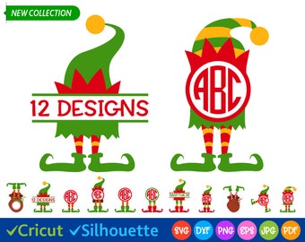 Elf Svg Elf Legs Svg Christmas svg files Elf Hat Svg Elf Clip art Kids Christmas Svg Split Monogram Svg Cricut files, Silhouette dxf png eps