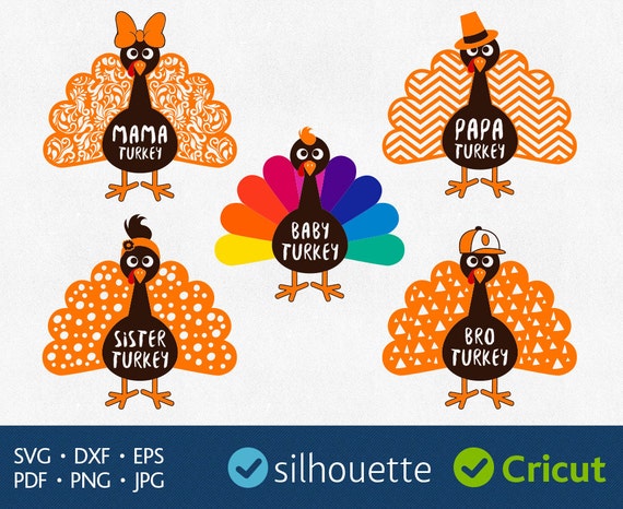 Turkey svg files download Thanksgiving clipart for Silhouette | Etsy