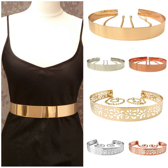 FAN&LOUIS Gold Waist Chain Belt for Women Dresses Metal Link Dangling  Cinturones De Mujer at  Women’s Clothing store