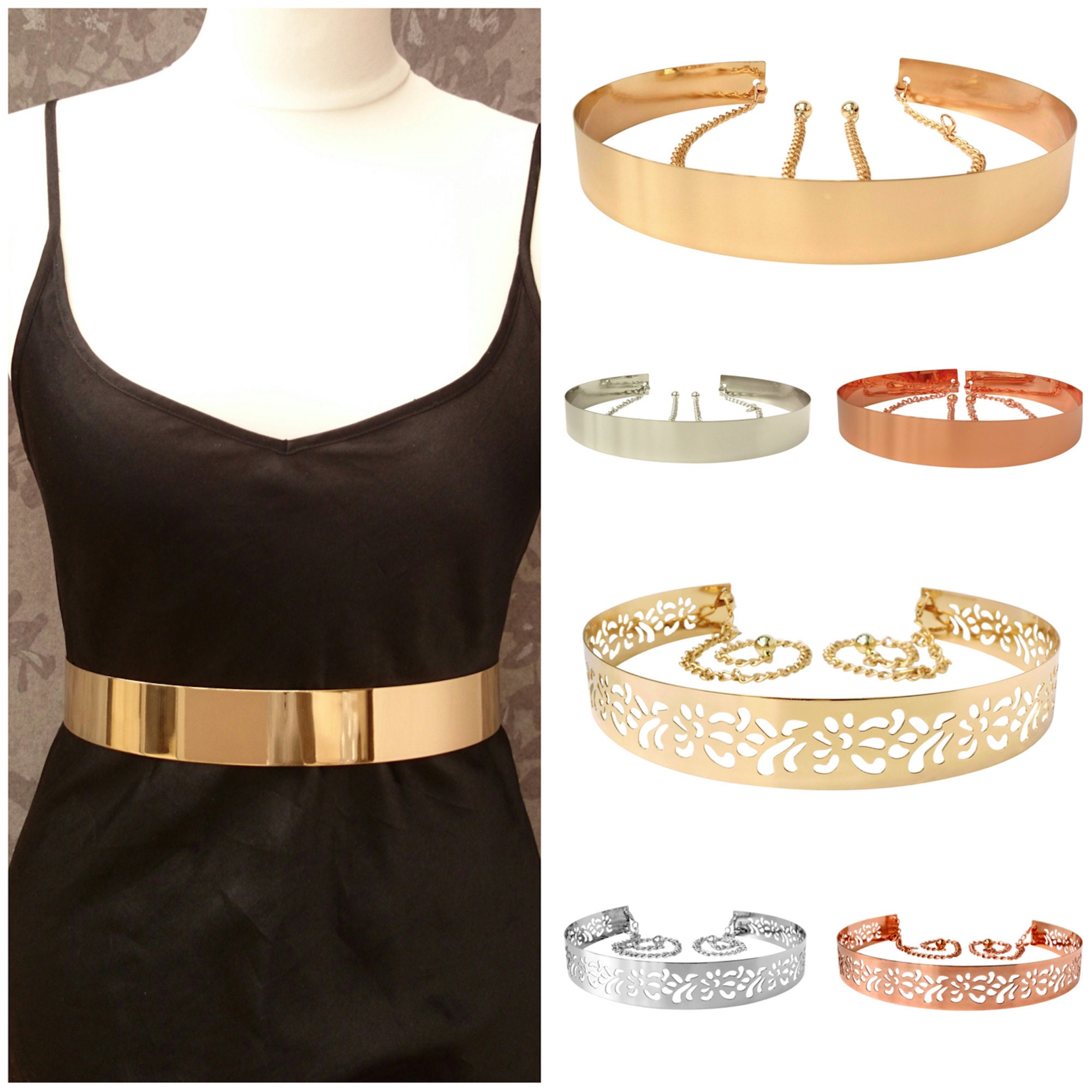 Stylish Fancy Stretchable Metal Party Belt For Girls, Women, Gold