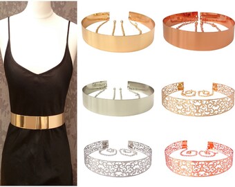 Womens Metal Waist Belt Mirror Wide 
