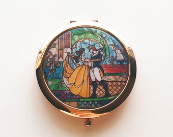 Beauty and the Beast Stained Glass Portrait Compact Mirror, Beauty and the Beast Inspired, Belle, BATB, Gifts for Her