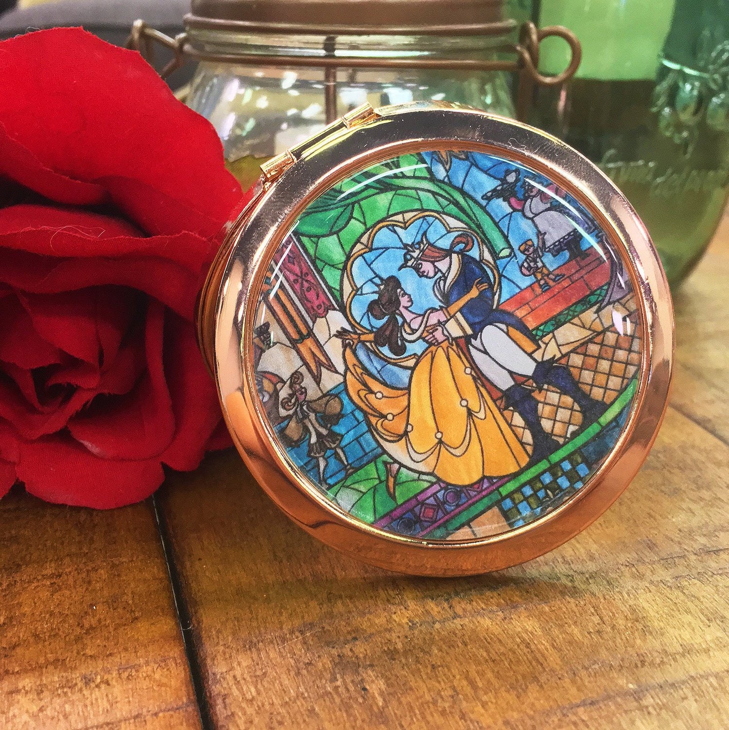 Beauty and the Beast Stained Glass Portrait Compact Mirror Etsy