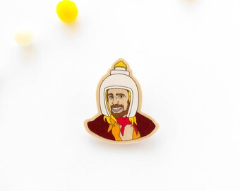 The Hitchhiker's Guide to the Galaxy Zaphod Beeblebrox Wooden Brooch Badge Pin Douglas Adams Arthur Dent Marvin Paranoid Android Rockwell