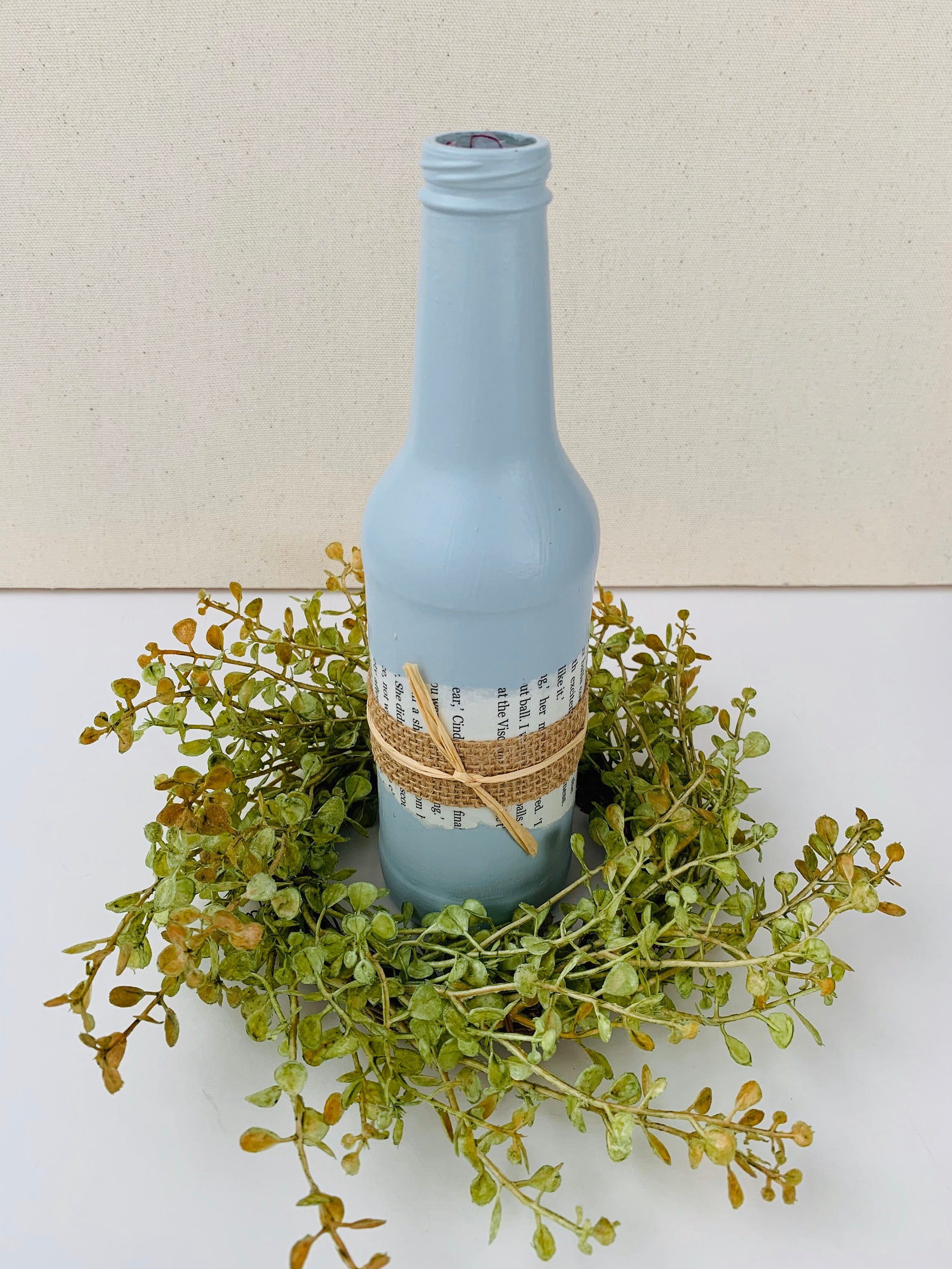 Upcycled Book Pages Glass Bottle / Painted Bottle Decor / Book Etsy