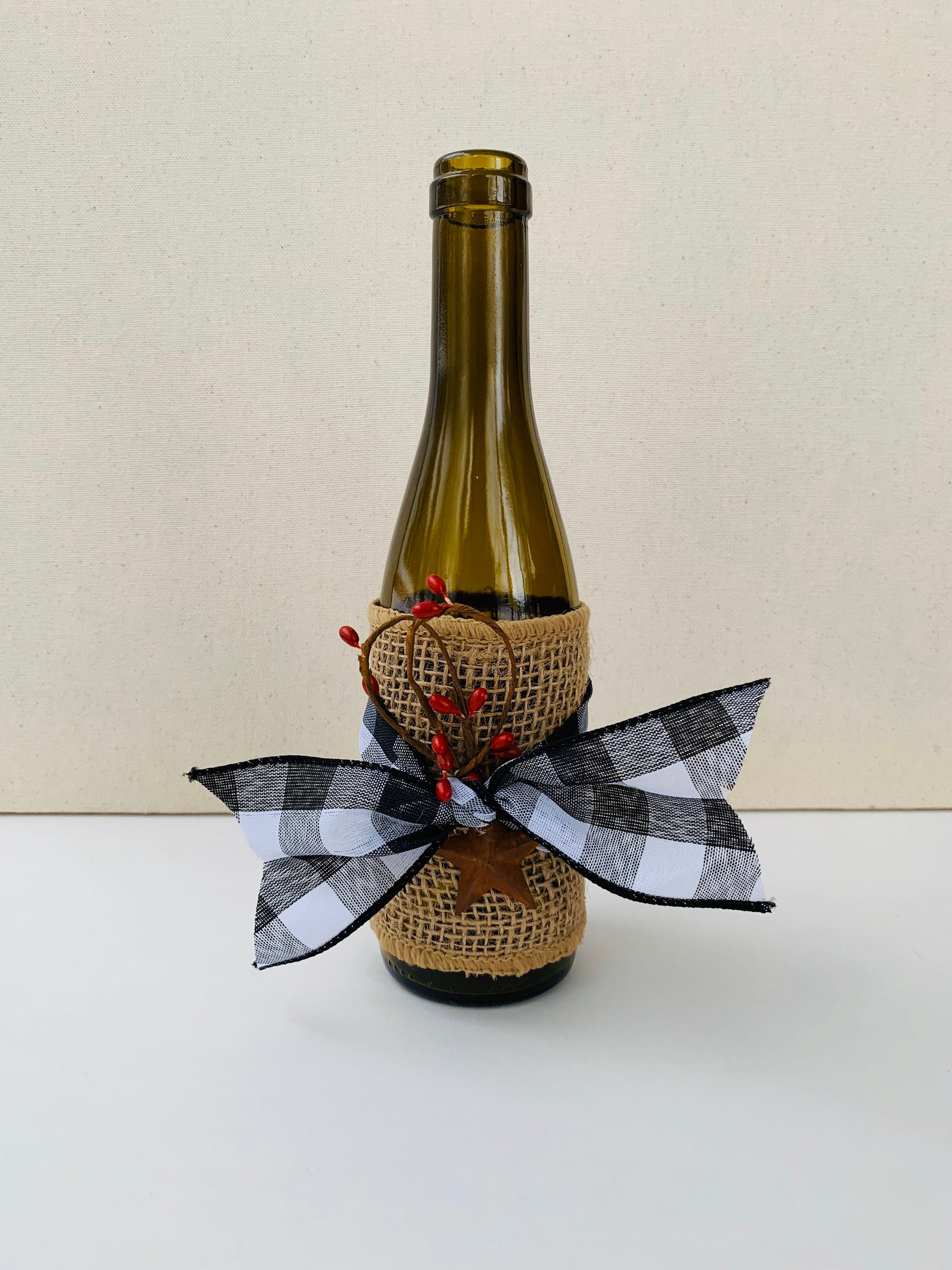 Primitive Wine Bottle Decor / Rustic Home Decor / Wine Bottle Etsy