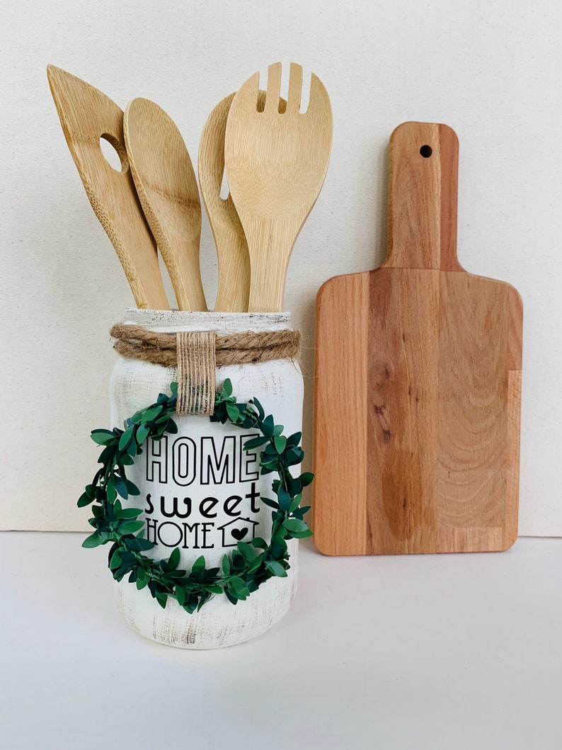 Home Sweet Home Utensil Holder / Farmhouse Kitchen Utensil Etsy