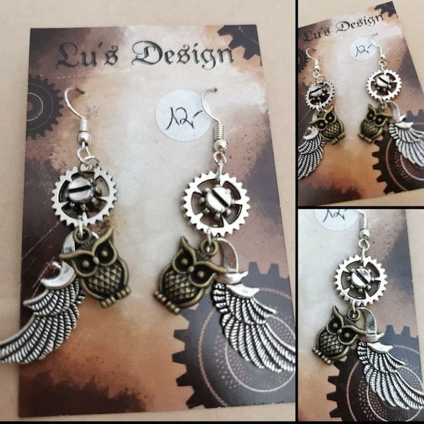 Steampunk Eulen Ohrringe, Eulen Schmuck, Steampunk Accessoires, steampunk cosplay