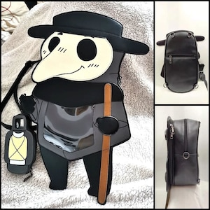 kawaii Plague Doctor Ita bag, cosplayer bag, gothic fashion, plague, rpg, cute plague doctor, enamel pins, goth bag, anime bag image 1