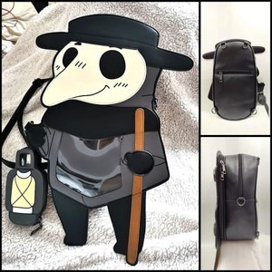 kawaii Plague Doctor Ita bag, cosplayer bag, gothic fashion, plague, rpg, cute plague doctor, enamel pins, goth bag, anime bag image 1