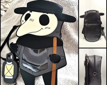 kawaii Plague Doctor Ita bag, cosplayer bag, gothic fashion, plague, rpg, cute plague doctor, enamel pins, goth bag, anime bag