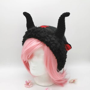 fluffy goat goth hat, gothic clothing, baphomet beanie, pentagram hat, halloween outfit, fall hat, horror gift, witchcraft hat, alternative